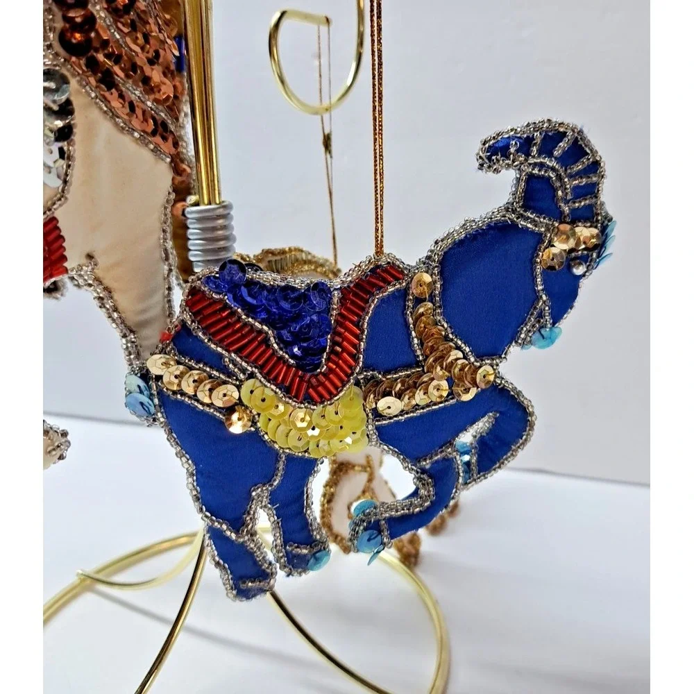 Four Animal Christmas Ornaments Satin Fabric Beaded Sequins Shiny Vintage Decor